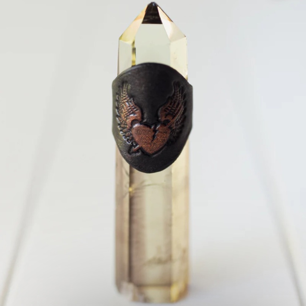 Buffalo Girl Winged Heart Leather Ring - Black and Brown